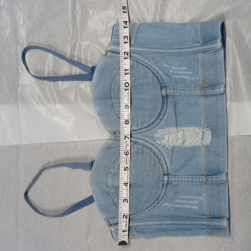 Denim Crop Corset Top Blue Jean Corset - Picture 3 of 9